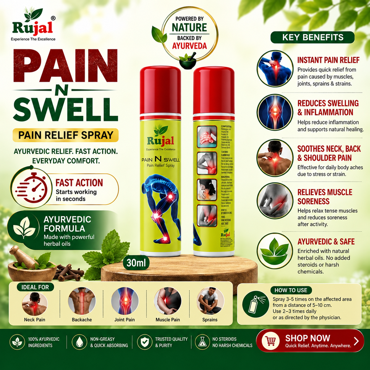 Rujal Pain N Swell – Pain Relief Spray 30ml - Pack of 4