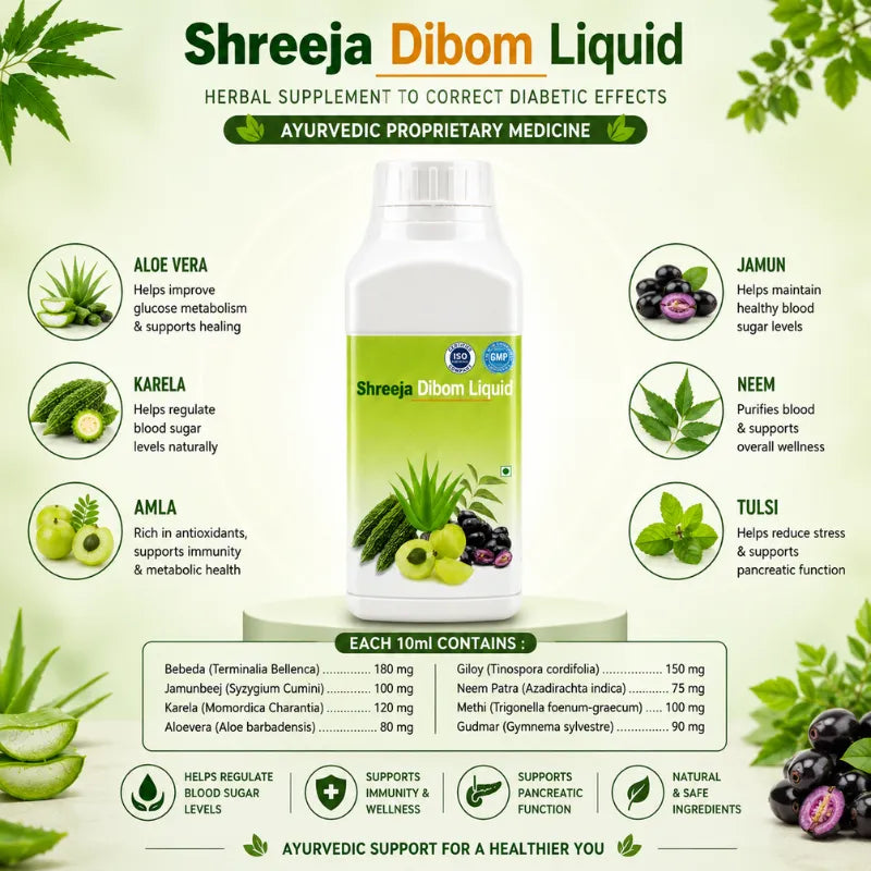Shreeja Dibom Liquid – Ayurvedic Diabetes Support Tonic