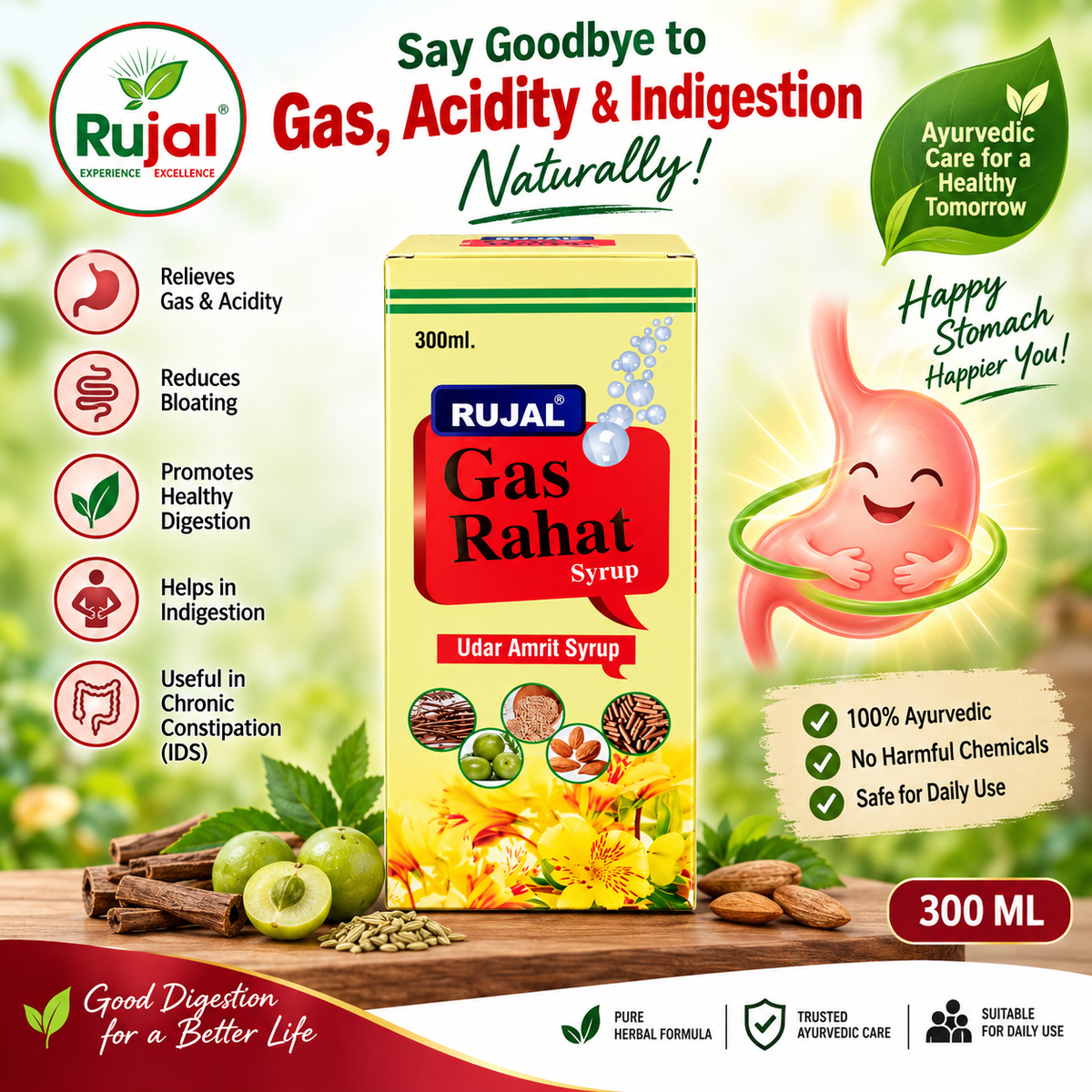 Rujal Gas Rahat Syrup 300 ML - Pack of 2