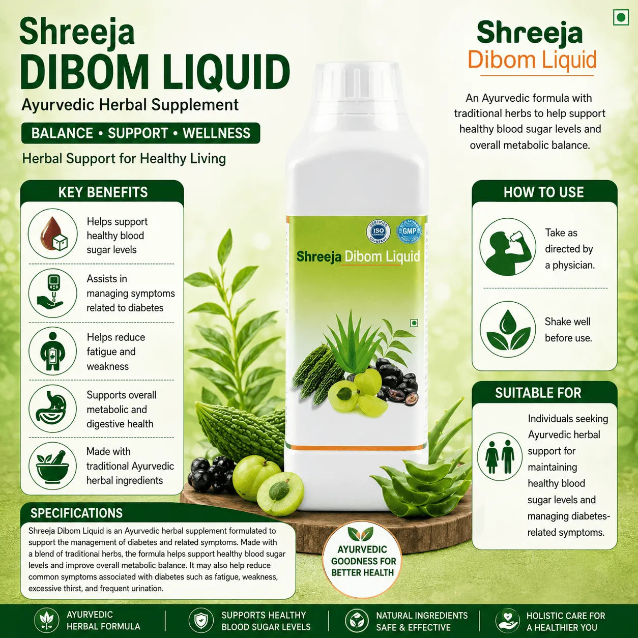 Shreeja Dibom Liquid – Ayurvedic Diabetes Support Tonic